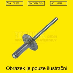 Nýt trhací Al/St 4.0x20          Din 7337A  EXTRA velká hlava 12mm