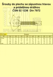 Šr.do plechu 2.9x 16  Zn          1236  Din 7972 zápustná + drážka