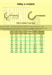 Hák s vrutem 40x3.0mm  Zn